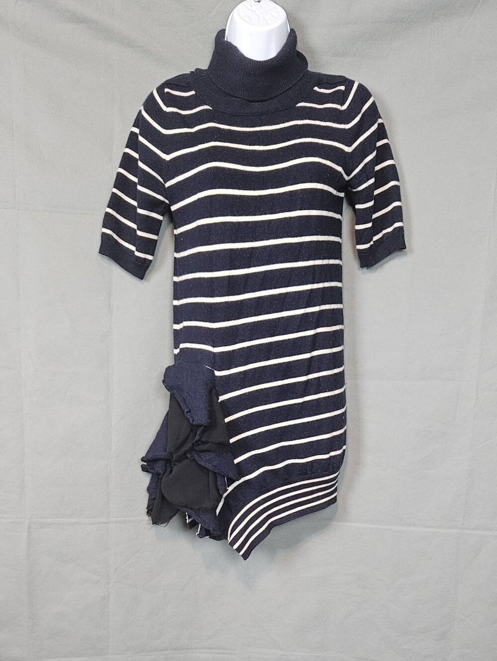 Vintage Nautical-inspired Striped Navy And White Turtleneck Sweater Dress